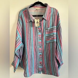 Easel Striped Multicolor Button-Up Shirt